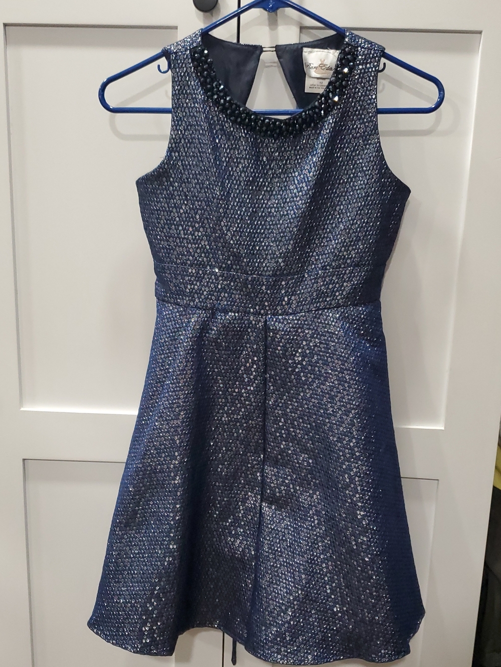 Rare Editions Navy Blue Beaded Neckline Party Dress